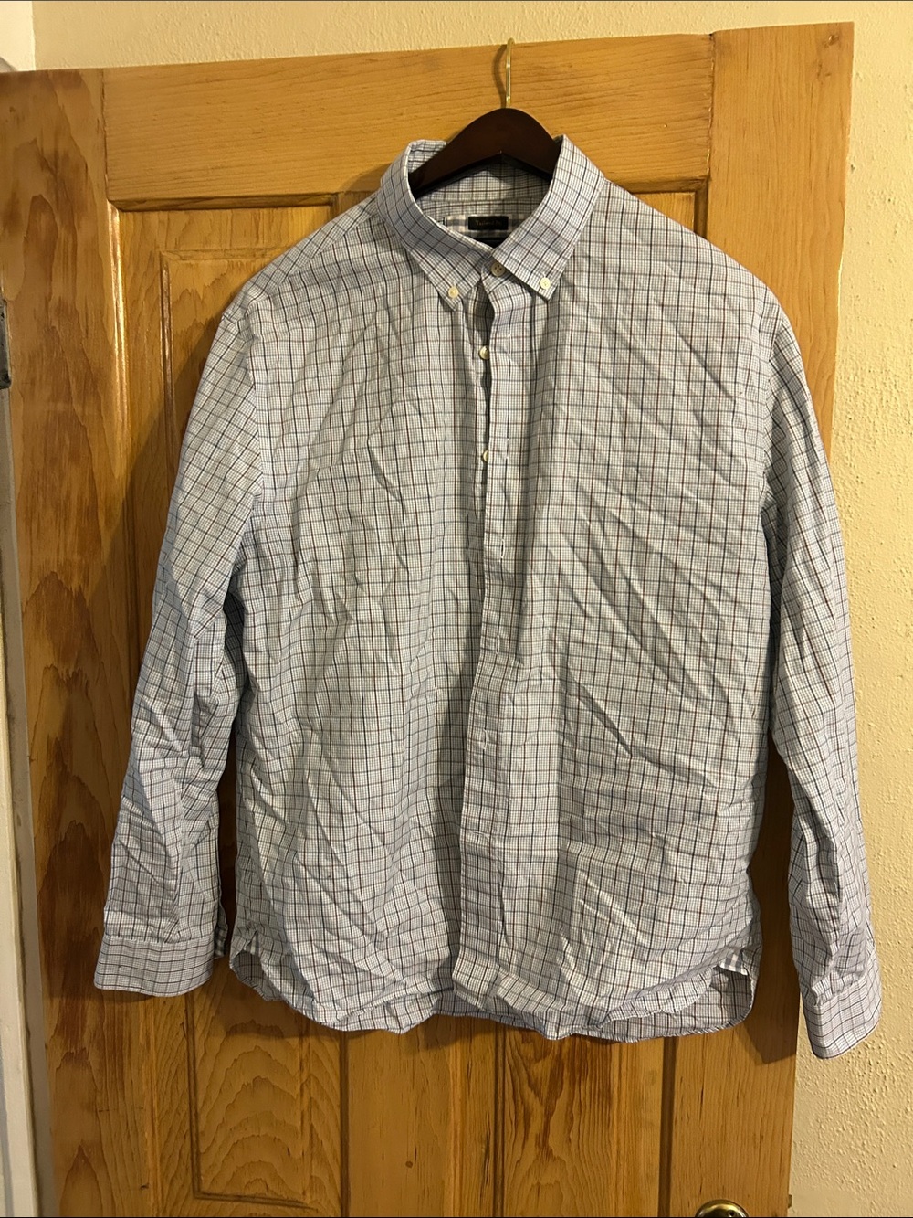 Jos. A. Bank Light Blue Button-Down Shirt with Navy Windowpane